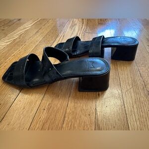 Marc Fisher. Croc-embossed straps and a squared off toe